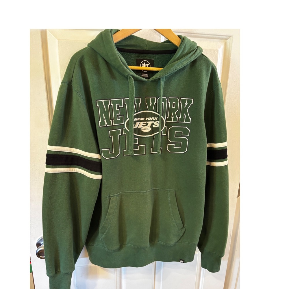 47 Brand New York Jets Mens Green Graphic Fleece Hoodie Medium NFL Football M